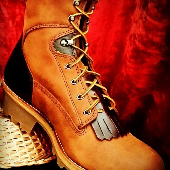 Hand Dyed Brick Red Chippewa Logger Boots main image 7